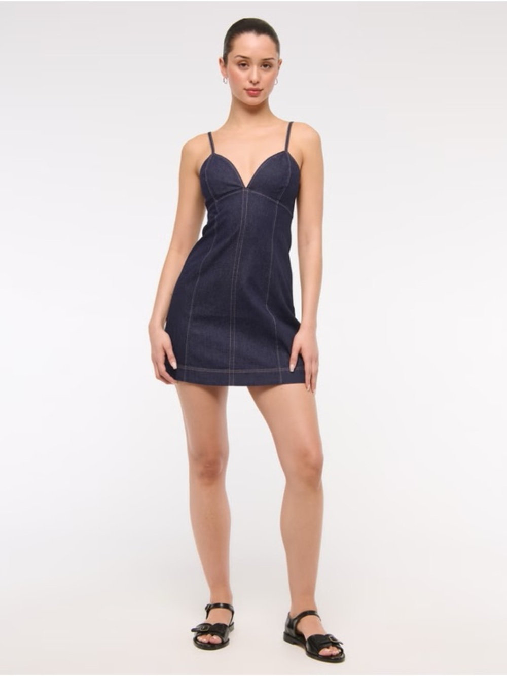 Abercrombie & Fitch Dark Blue Denim Spaghetti-Strap Mini Dress - Picture 2 of 3